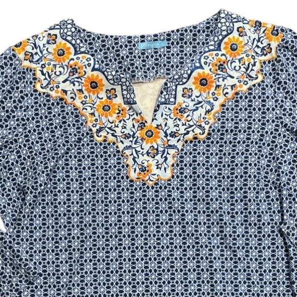 J. McLaughlin Print Tunic Catalina Cloth Navy Blue Light Blue Size Large - Picture 2 of 9